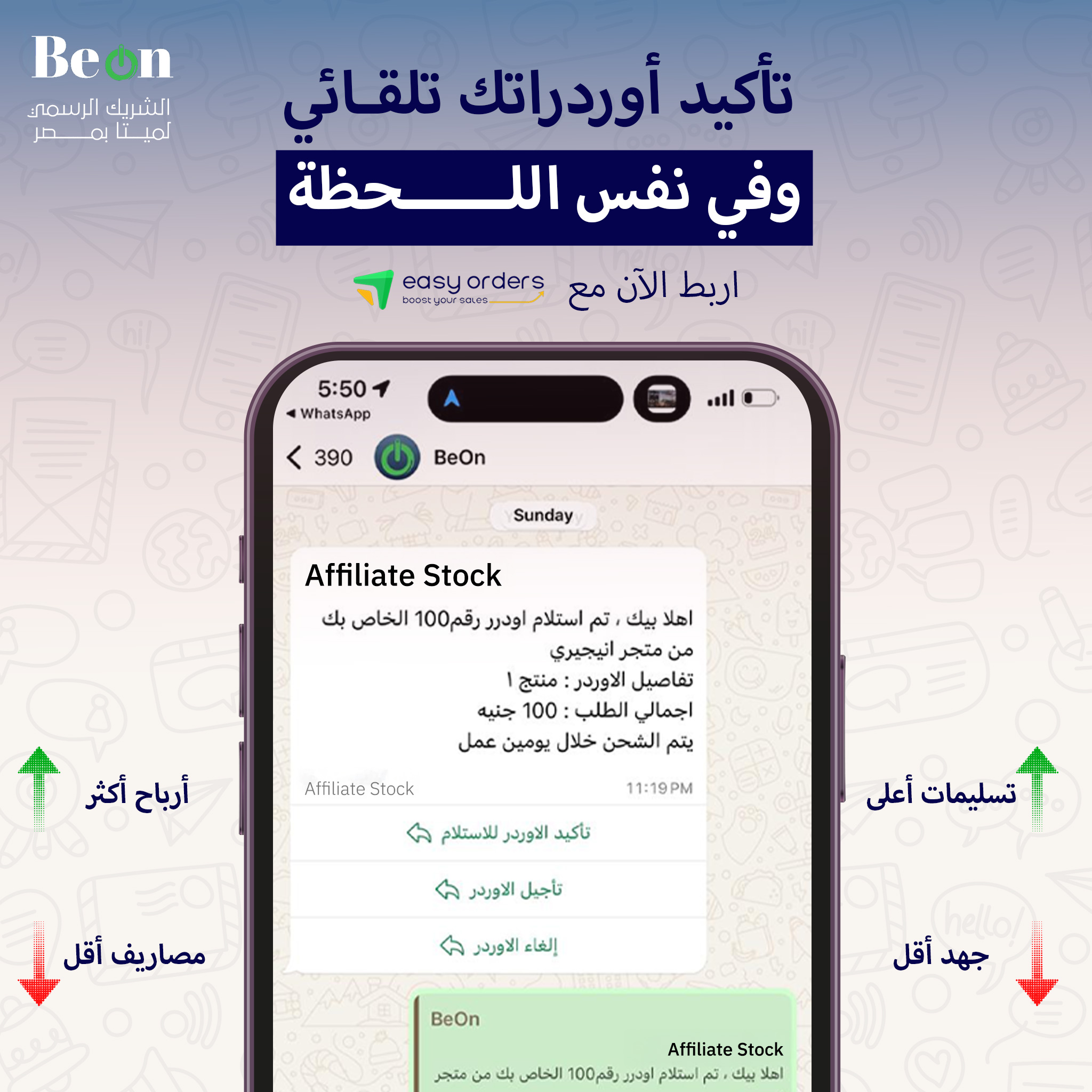✅تأكيد الطلبات تلقائيا وربط مباشر مع Easy Order – أتمتة كاملة عبر واتساب رسمي